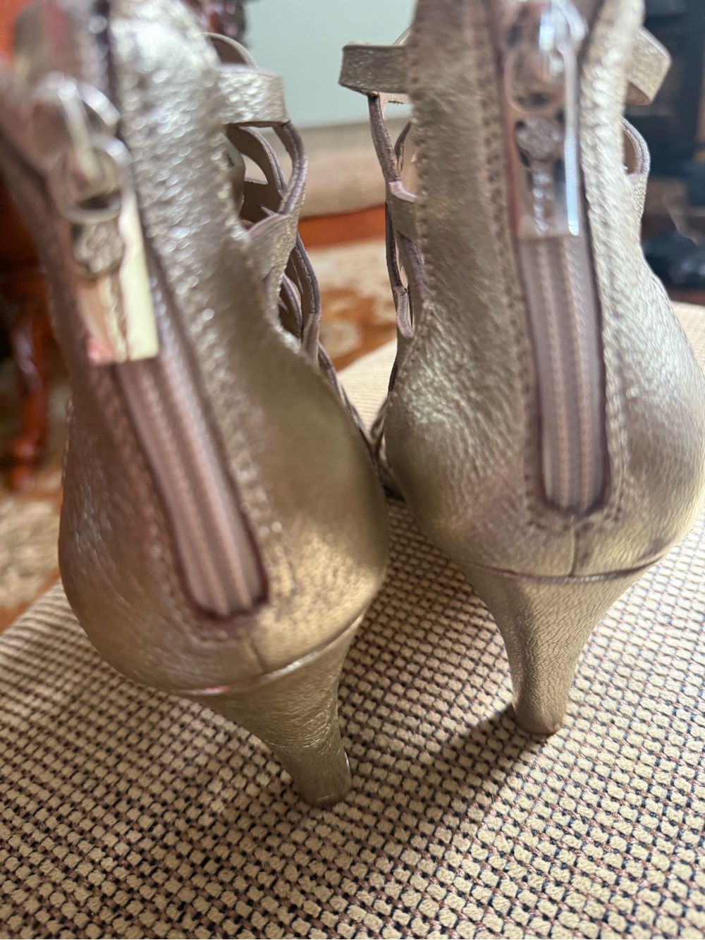 Isola Metallic Gold Strappy Cutout Heels - Picture 4 of 8